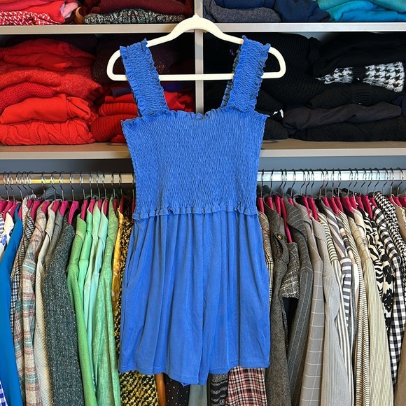 Deep Self blue smocked 2 pocket romper size S NWT - Picture 3 of 3